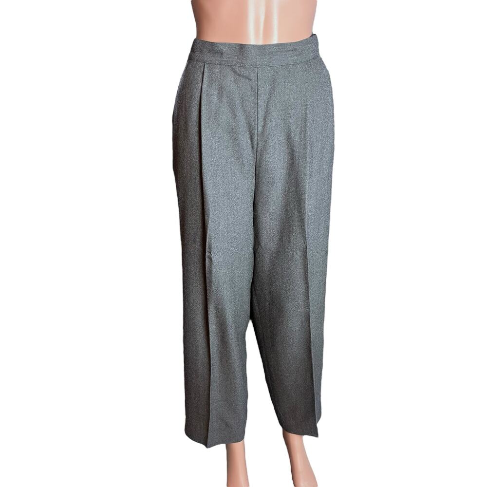 Talbots Gray Wool Blend Dress Pants 16 Wide Leg Pleated Pockets Minimalist